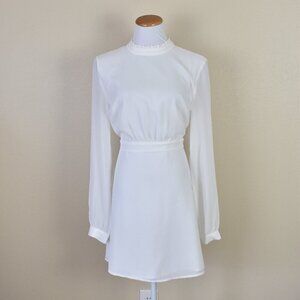 Modcloth White Long Sleeve Back Slit Dress - 10
